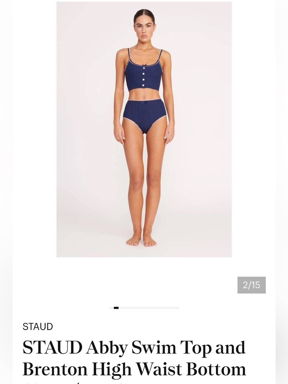 NWOT STAUD Navy High-Waist Bikini Bottoms with Cream Trim